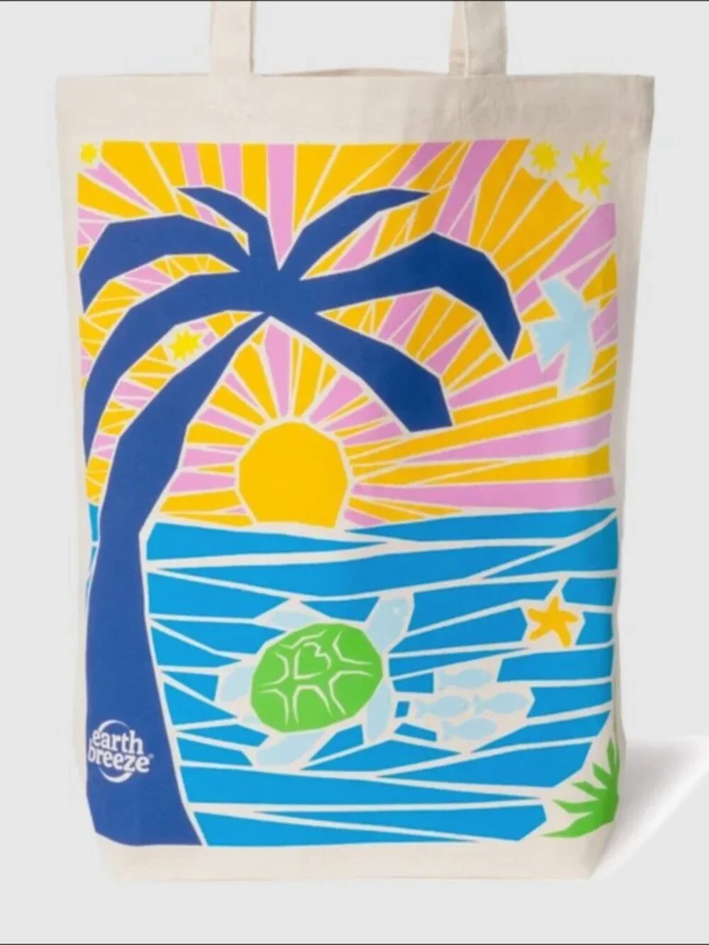 New Earth Breeze ocean conservation turtle tropical palm beach canvas tote bag